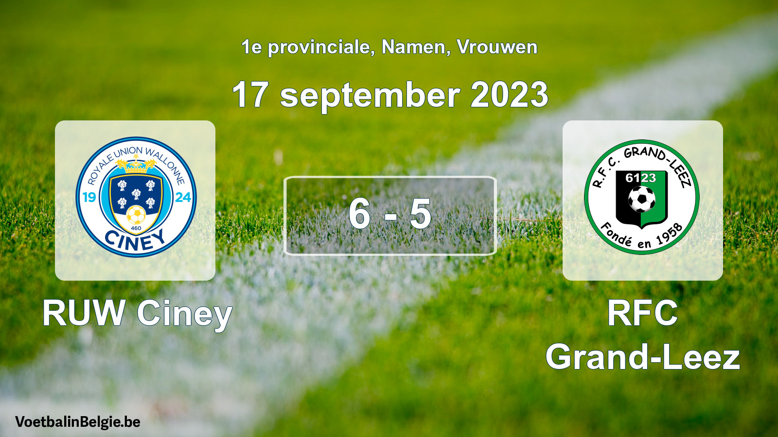 Gespeelde wedstrijd vrouwenvoetbal: RUW Ciney - RFC Grand-Leez 6 - 5 (17 september 2023)