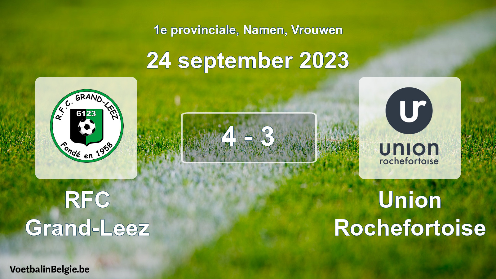 Gespeelde wedstrijd vrouwenvoetbal: RFC Grand-Leez - Union Rochefortoise 4 - 3 (24 september 2023)