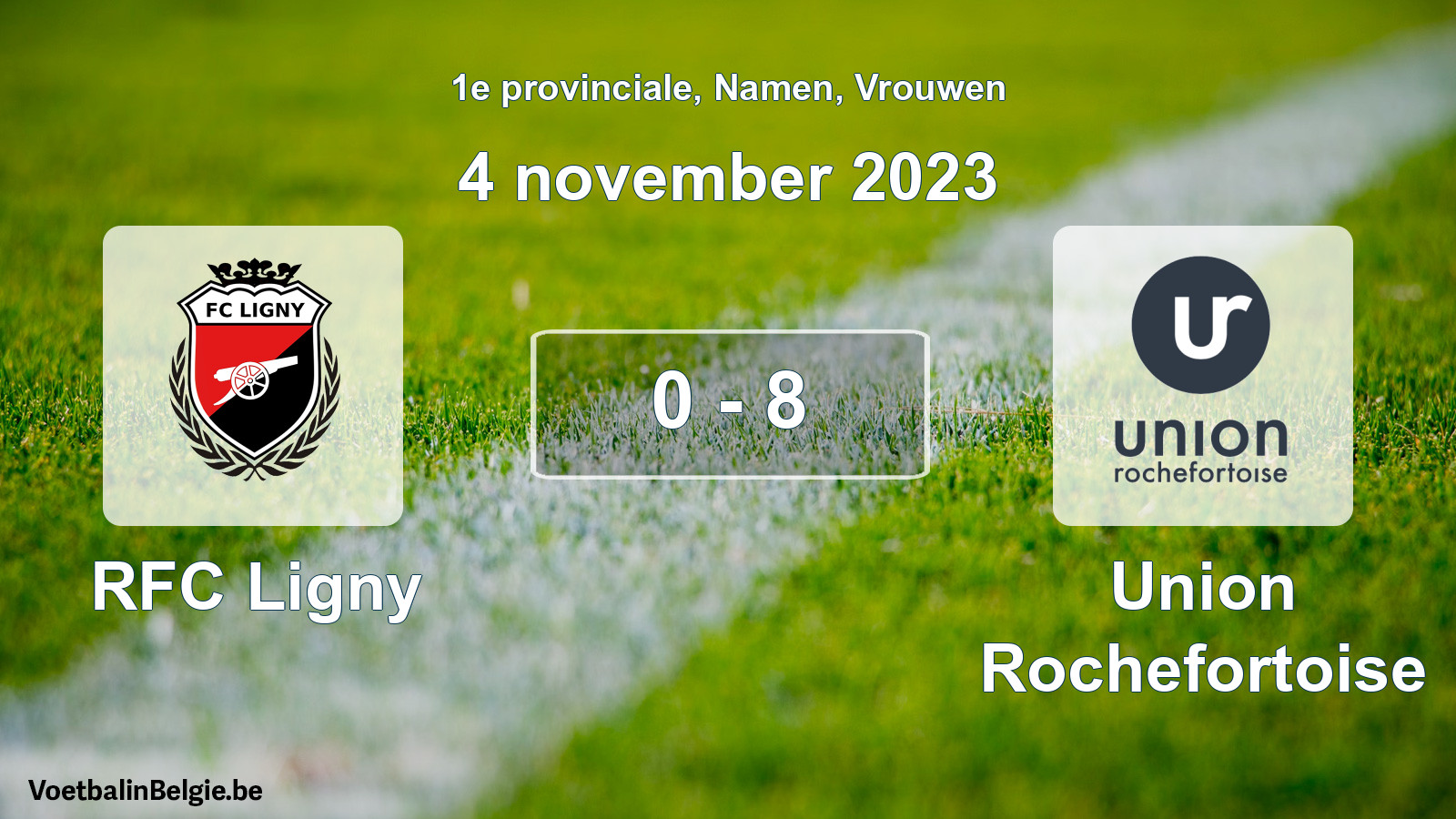 Gespeelde wedstrijd vrouwenvoetbal: RFC Ligny - Union Rochefortoise 0 - 8 (4 november 2023)