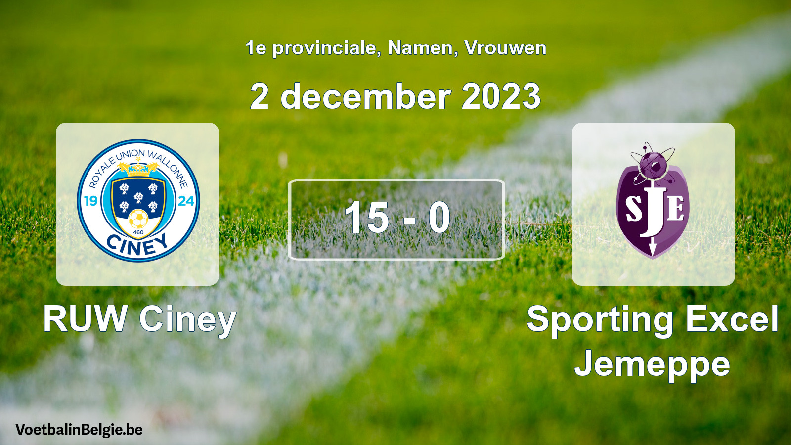 Gespeelde wedstrijd vrouwenvoetbal: RUW Ciney - Sporting Excel Jemeppe 15 - 0 (2 december 2023)
