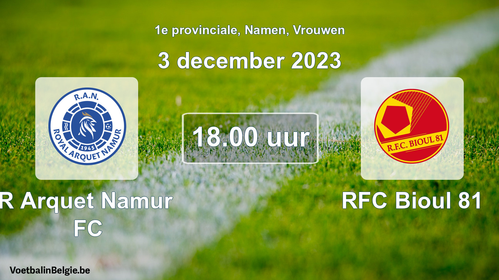 Match prévu football femmes: R Arquet Namur FC - RFC Bioul 81 (3 décembre 2023)
