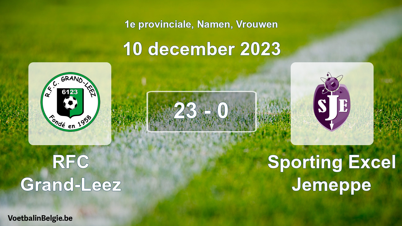 Gespeelde wedstrijd vrouwenvoetbal: RFC Grand-Leez - Sporting Excel Jemeppe 23 - 0 (10 december 2023)