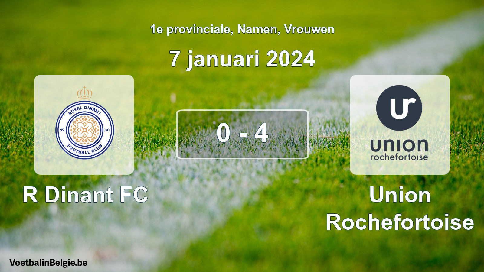 Gespeelde wedstrijd vrouwenvoetbal: R Dinant FC - Union Rochefortoise 0 - 4 (7 januari 2024)