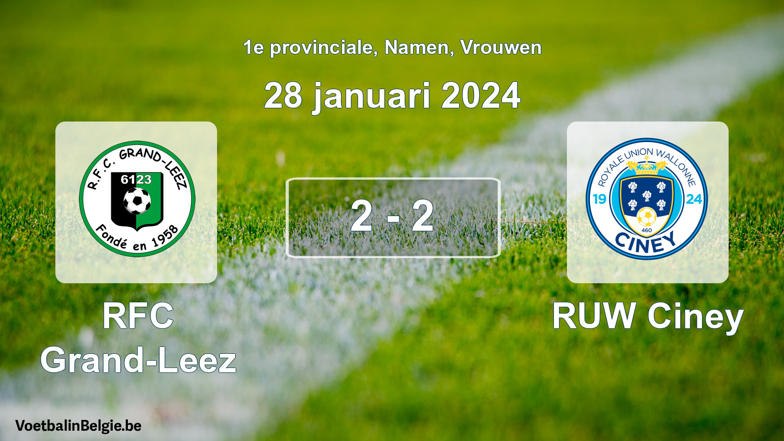 Gespeelde wedstrijd vrouwenvoetbal: RFC Grand-Leez - RUW Ciney 2 - 2 (28 januari 2024)