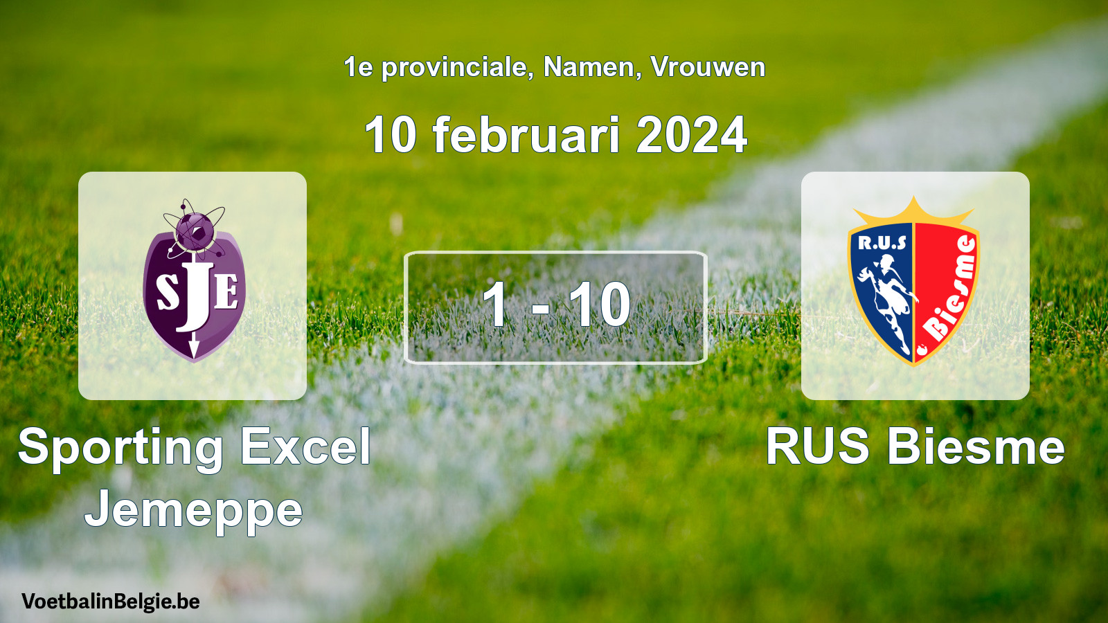 Gespeelde wedstrijd vrouwenvoetbal: Sporting Excel Jemeppe - RUS Biesme 1 - 10 (10 februari 2024)