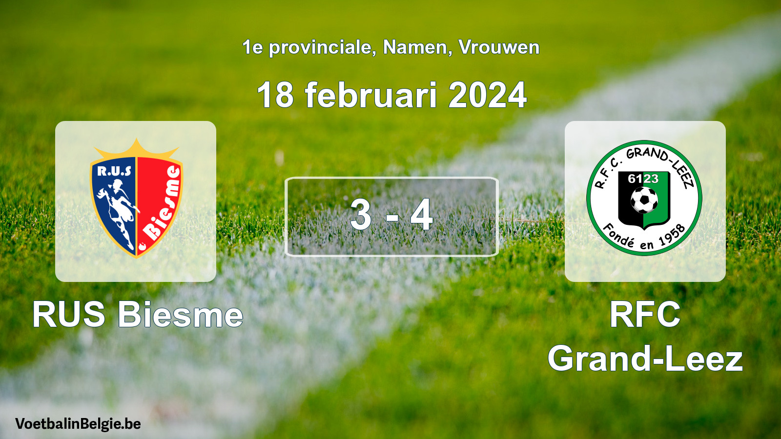Played match women football: RUS Biesme - RFC Grand-Leez 3 - 4 (18 February 2024)