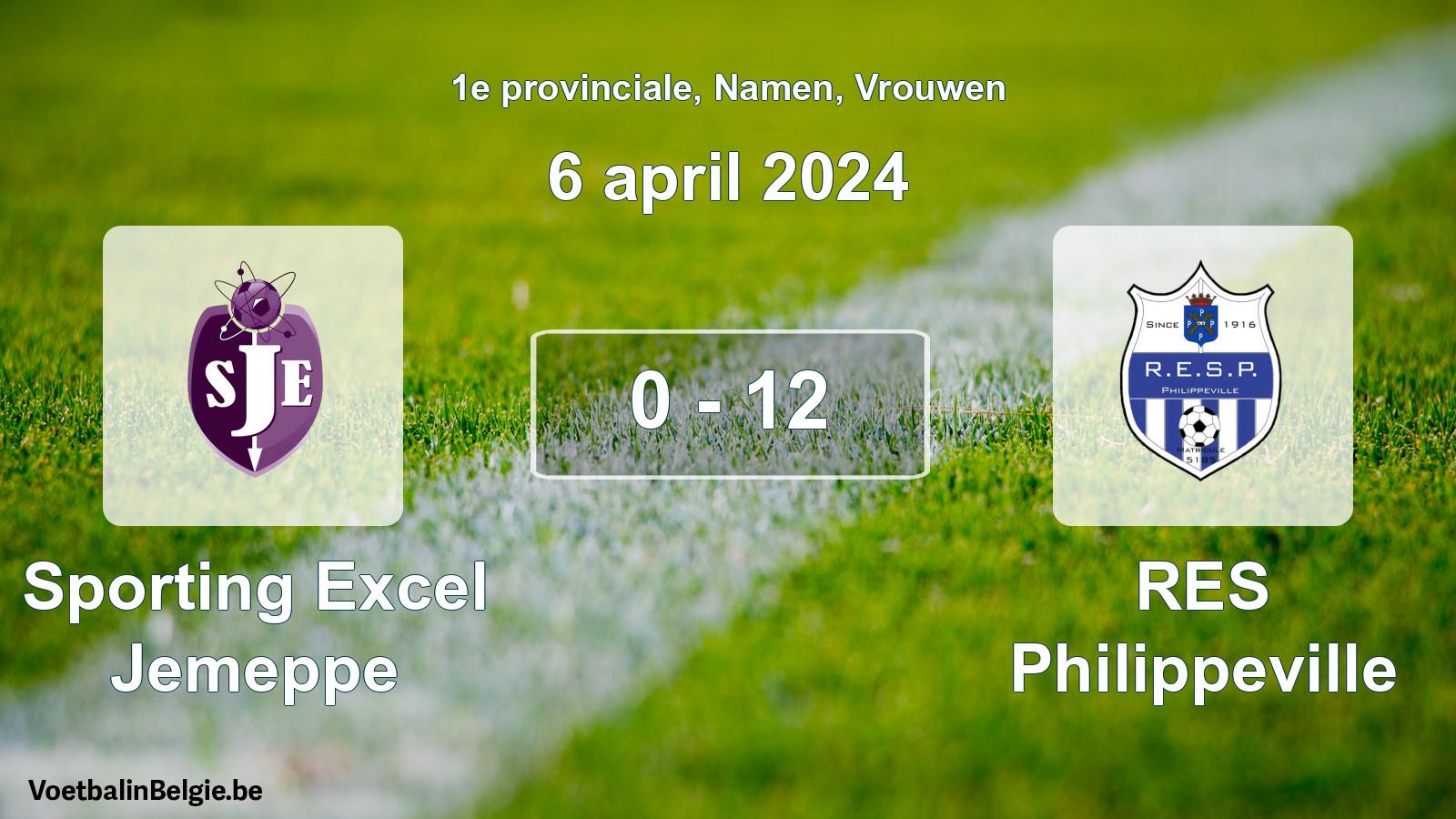 Match joué football femmes: Sporting Excel Jemeppe - RES Philippeville 0 - 12 (6 avril 2024)
