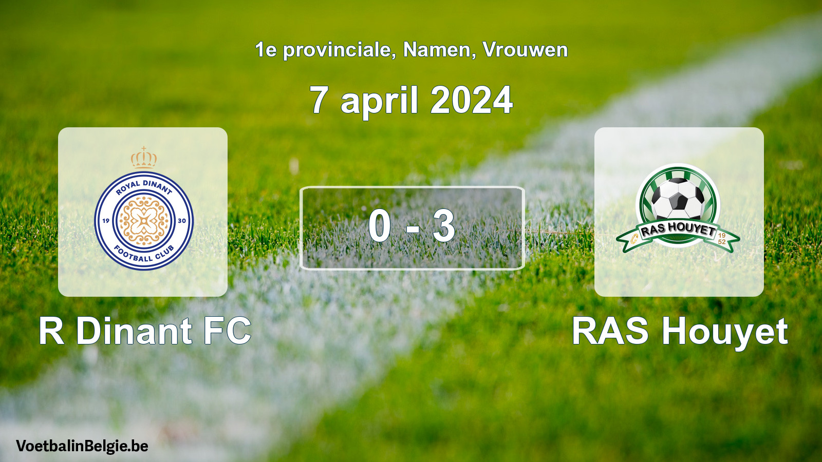 Gespeelde wedstrijd vrouwenvoetbal: R Dinant FC - RAS Houyet 0 - 3 (7 april 2024)