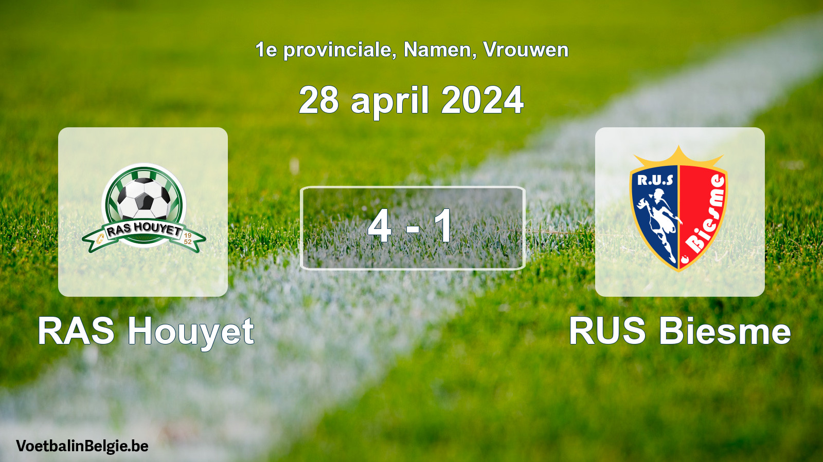 Gespeelde wedstrijd vrouwenvoetbal: RAS Houyet - RUS Biesme 4 - 1 (28 april 2024)