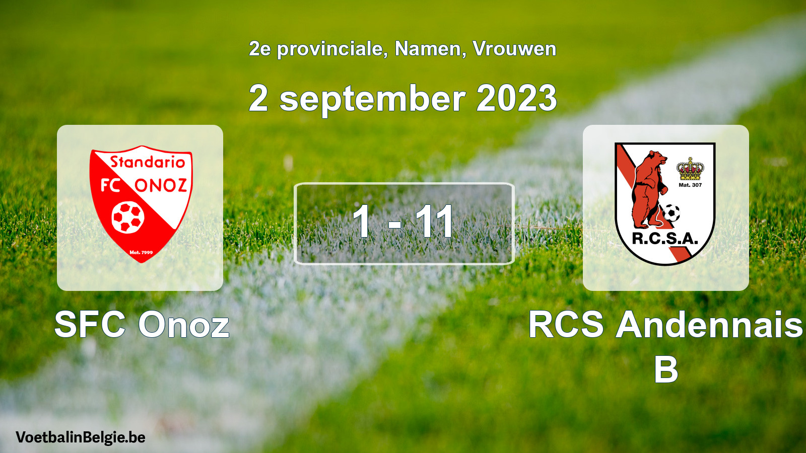 Gespeelde wedstrijd vrouwenvoetbal: SFC Onoz - RCS Andennais B 1 - 11 (2 september 2023)