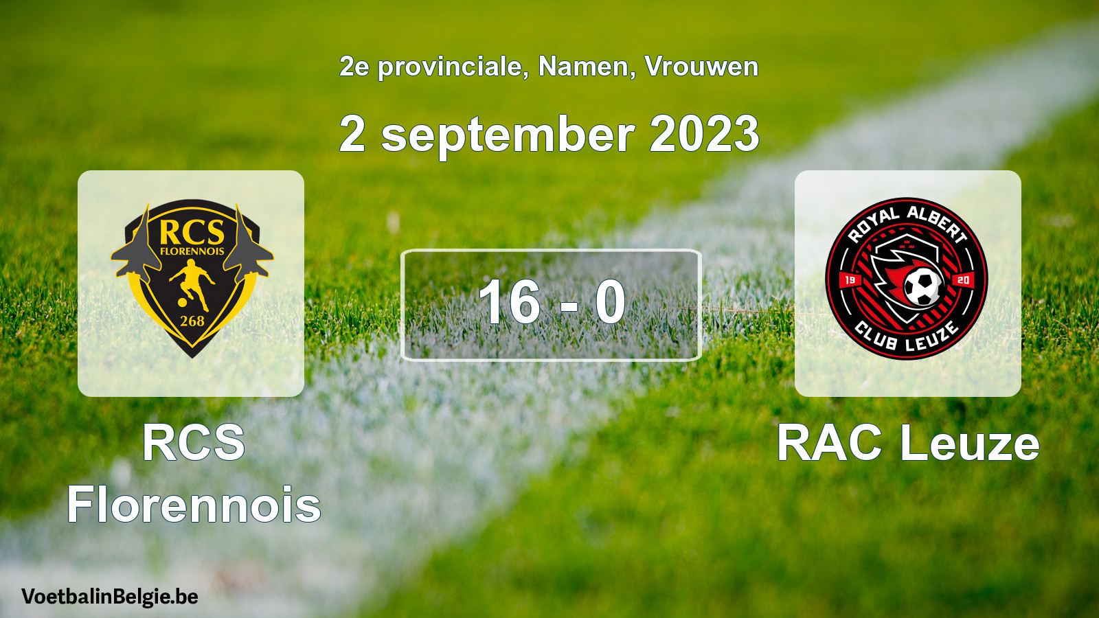 Gespeelde wedstrijd vrouwenvoetbal: RCS Florennois - RAC Leuze 16 - 0 (2 september 2023)