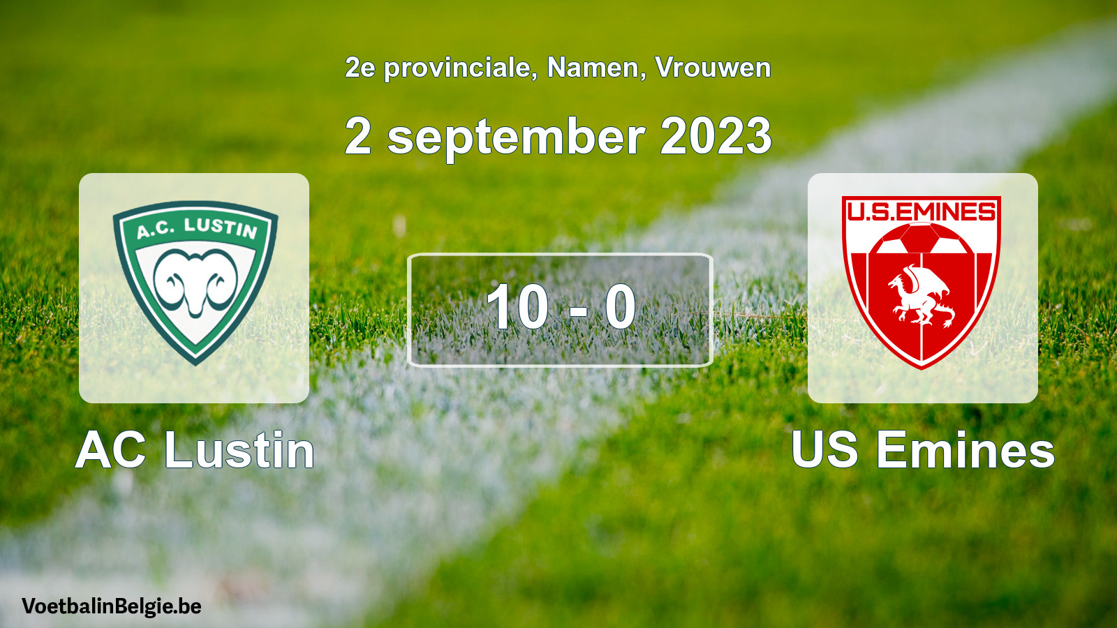 Gespeelde wedstrijd vrouwenvoetbal: AC Lustin - US Emines 10 - 0 (2 september 2023)