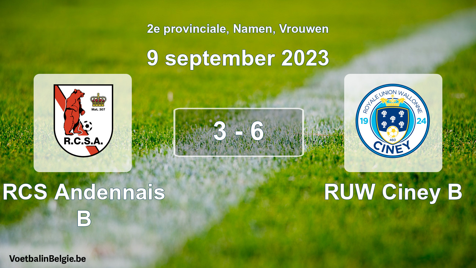 Gespeelde wedstrijd vrouwenvoetbal: RCS Andennais B - RUW Ciney B 3 - 6 (9 september 2023)