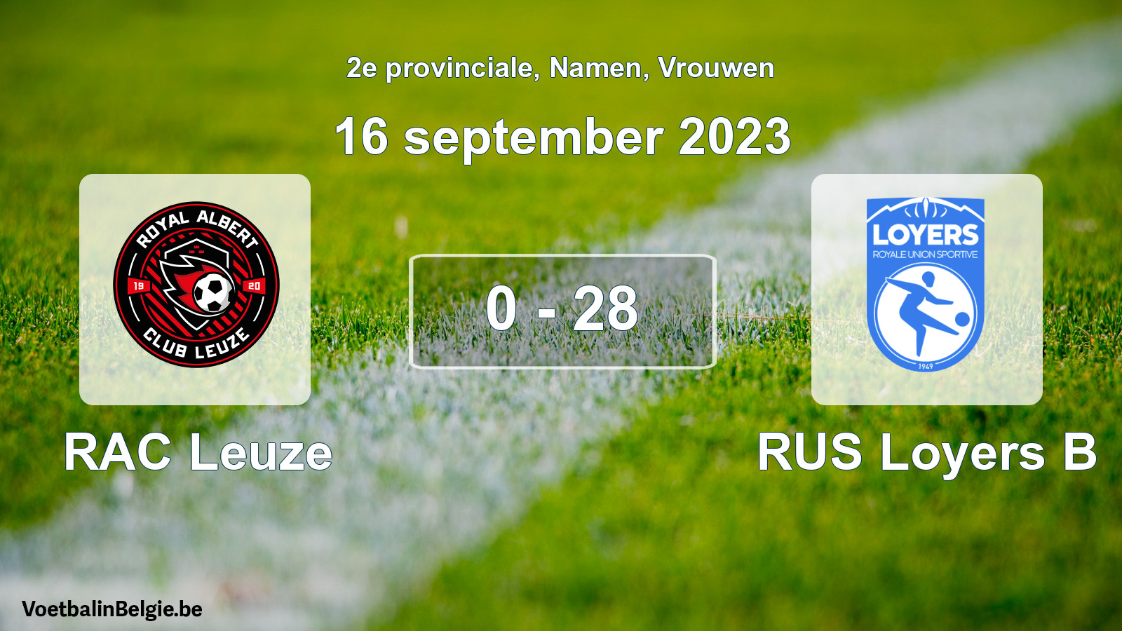 Gespeelde wedstrijd vrouwenvoetbal: RAC Leuze - RUS Loyers B 0 - 28 (16 september 2023)