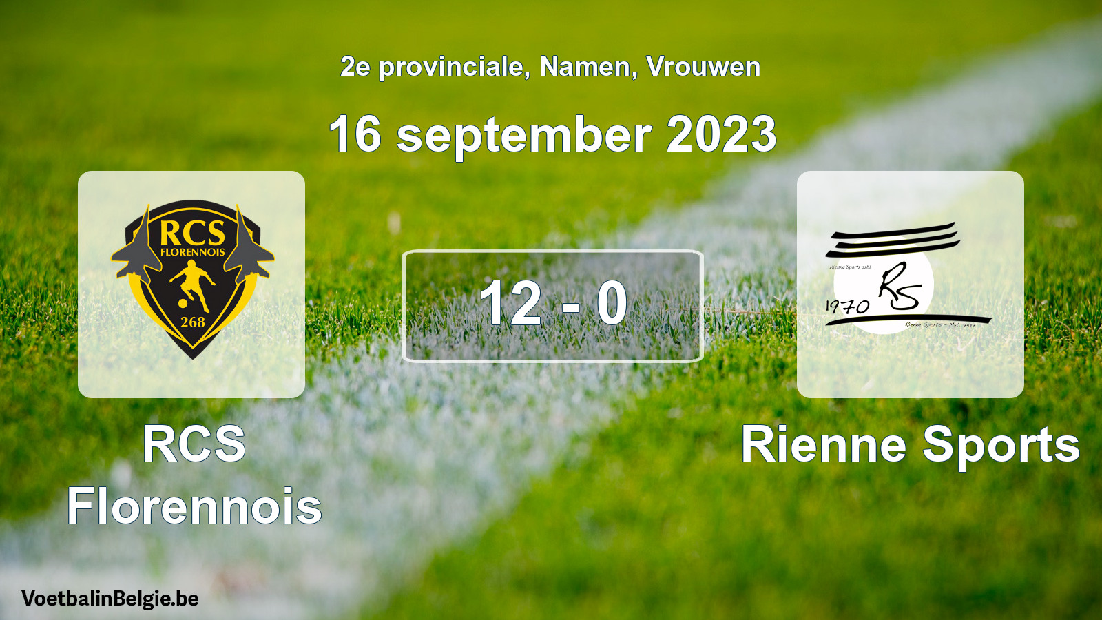 Gespeelde wedstrijd vrouwenvoetbal: RCS Florennois - Rienne Sports 12 - 0 (16 september 2023)