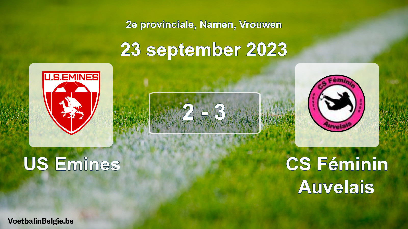 Gespeelde wedstrijd vrouwenvoetbal: US Emines - CS Féminin Auvelais 2 - 3 (23 september 2023)