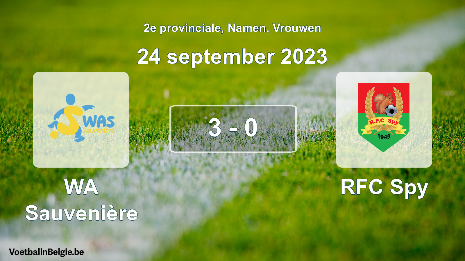 Gespeelde wedstrijd vrouwenvoetbal: WA Sauvenière - RFC Spy 3 - 0 (24 september 2023)