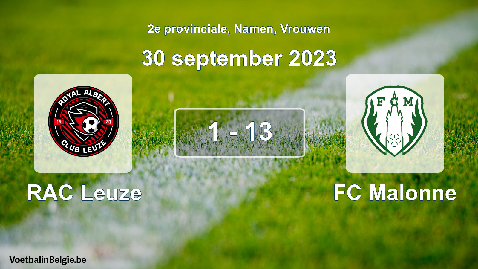 Gespeelde wedstrijd vrouwenvoetbal: RAC Leuze - FC Malonne 1 - 13 (30 september 2023)