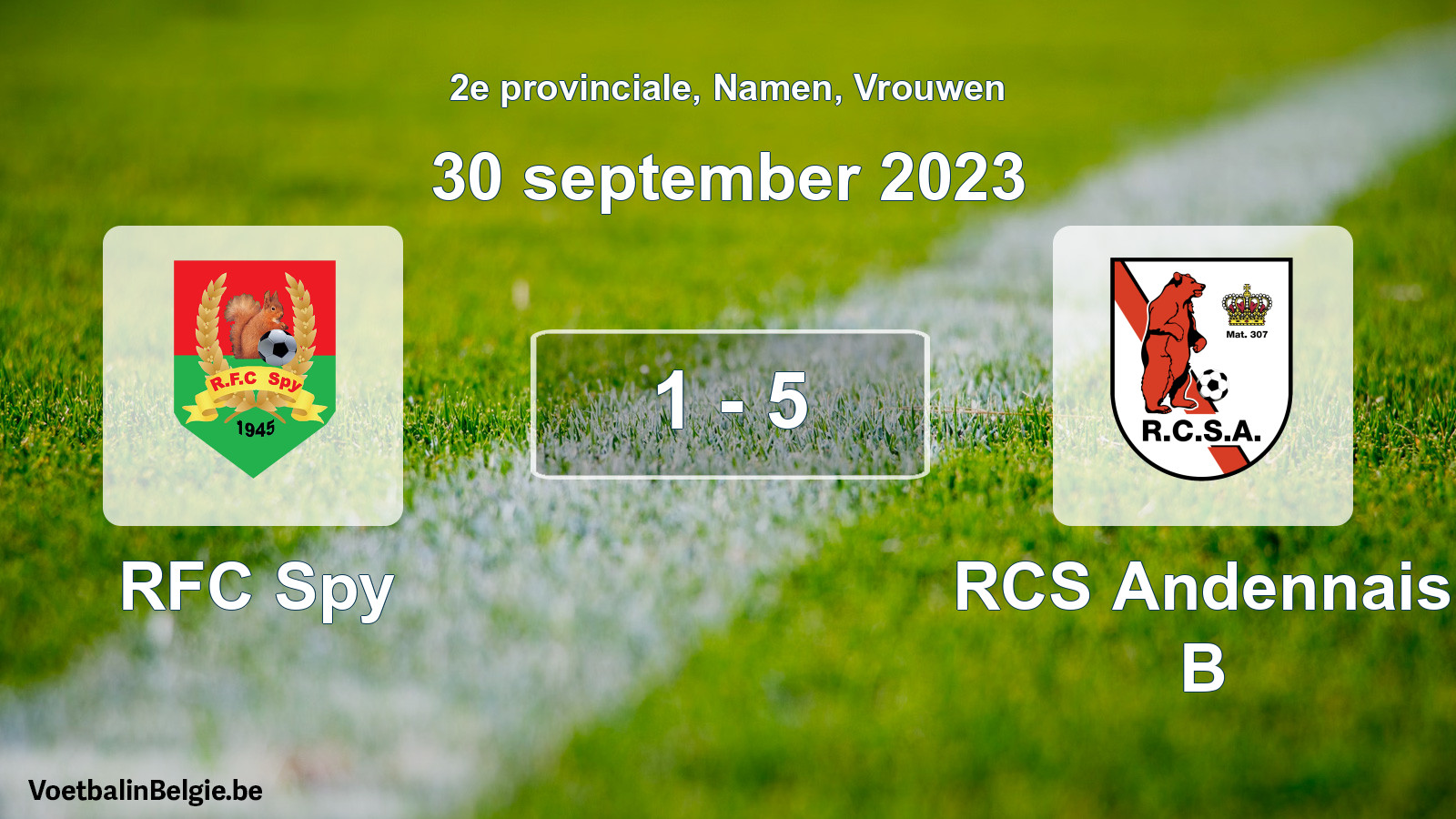Gespeelde wedstrijd vrouwenvoetbal: RFC Spy - RCS Andennais B 1 - 5 (30 september 2023)