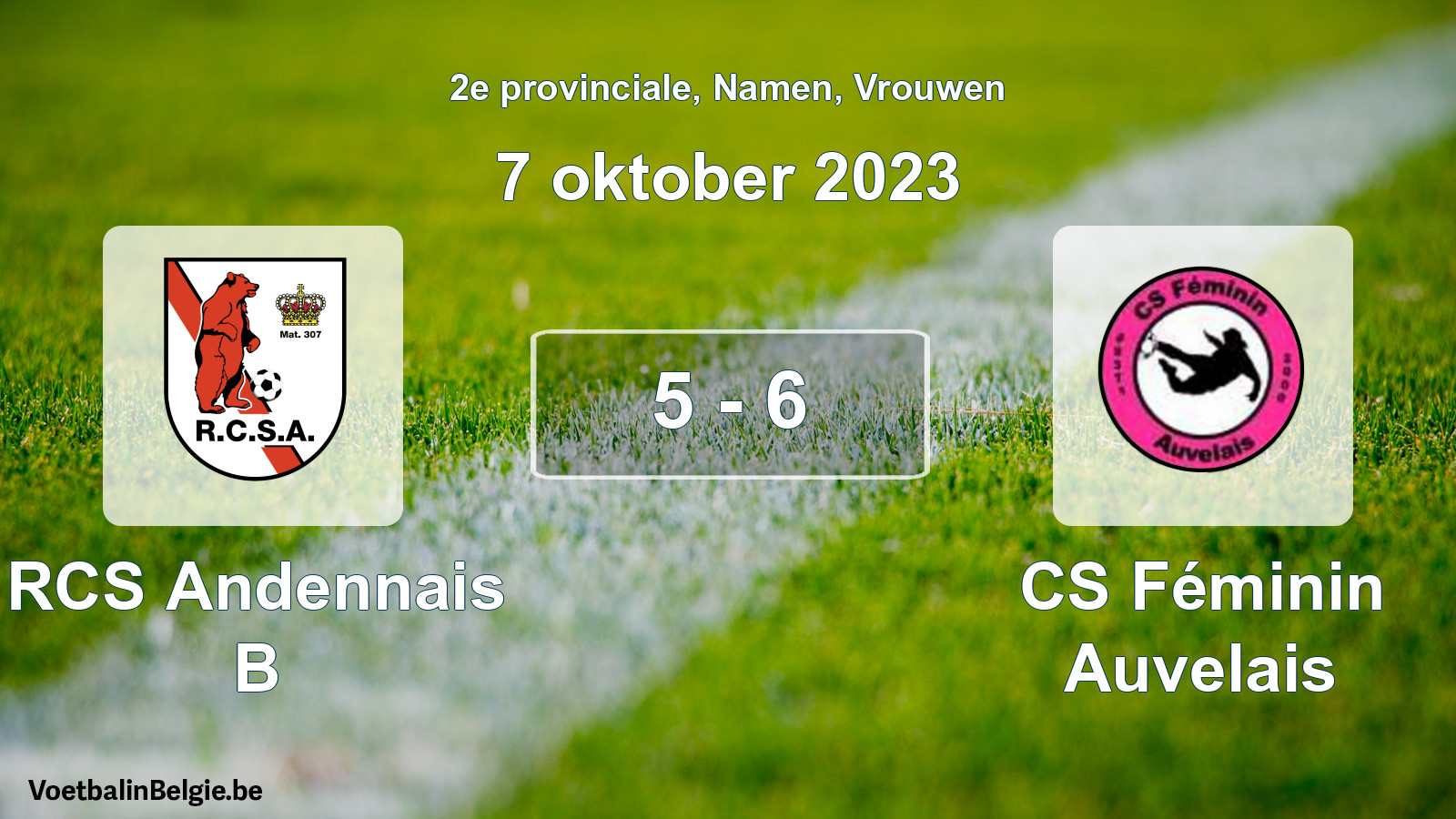 Gespeelde wedstrijd vrouwenvoetbal: RCS Andennais B - CS Féminin Auvelais 5 - 6 (7 oktober 2023)