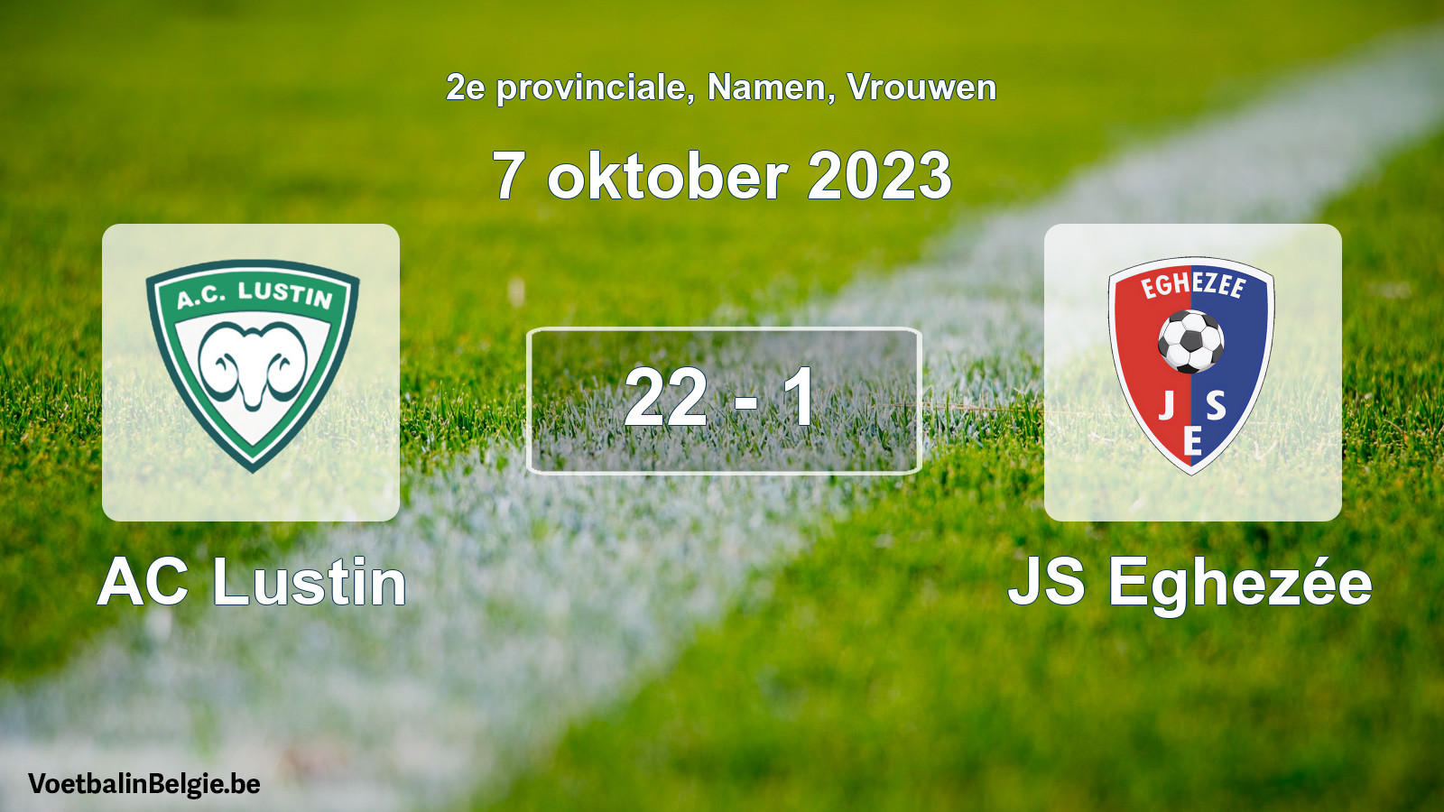Gespeelde wedstrijd vrouwenvoetbal: AC Lustin - JS Eghezée 22 - 1 (7 oktober 2023)