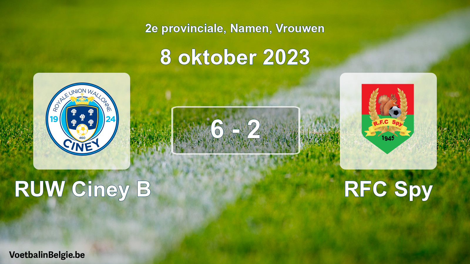 Gespeelde wedstrijd vrouwenvoetbal: RUW Ciney B - RFC Spy 6 - 2 (8 oktober 2023)