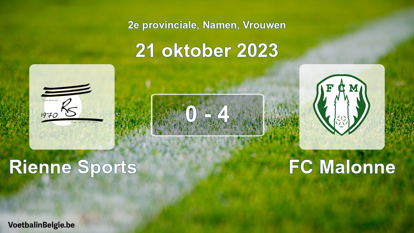 Gespeelde wedstrijd vrouwenvoetbal: Rienne Sports - FC Malonne 0 - 4 (21 oktober 2023)
