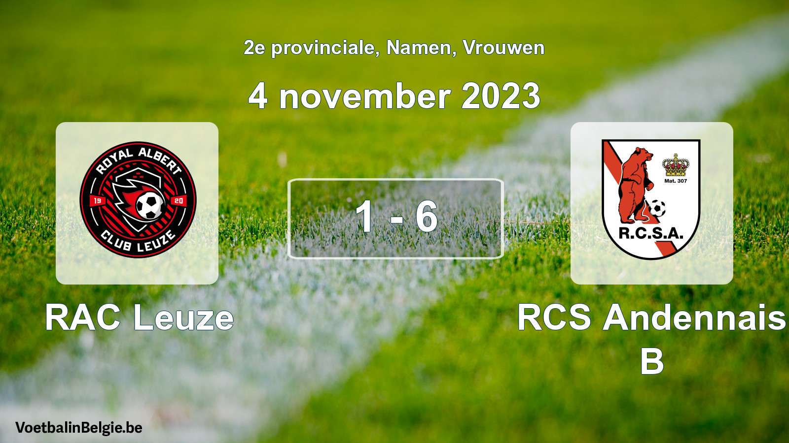 Gespeelde wedstrijd vrouwenvoetbal: RAC Leuze - RCS Andennais B 1 - 6 (4 november 2023)
