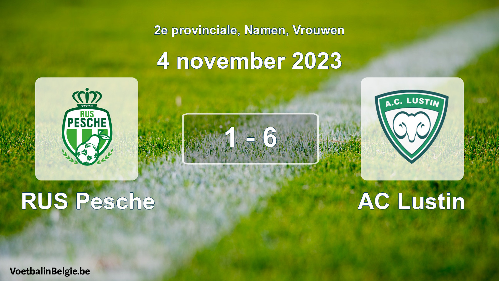 Gespeelde wedstrijd vrouwenvoetbal: RUS Pesche - AC Lustin 1 - 6 (4 november 2023)