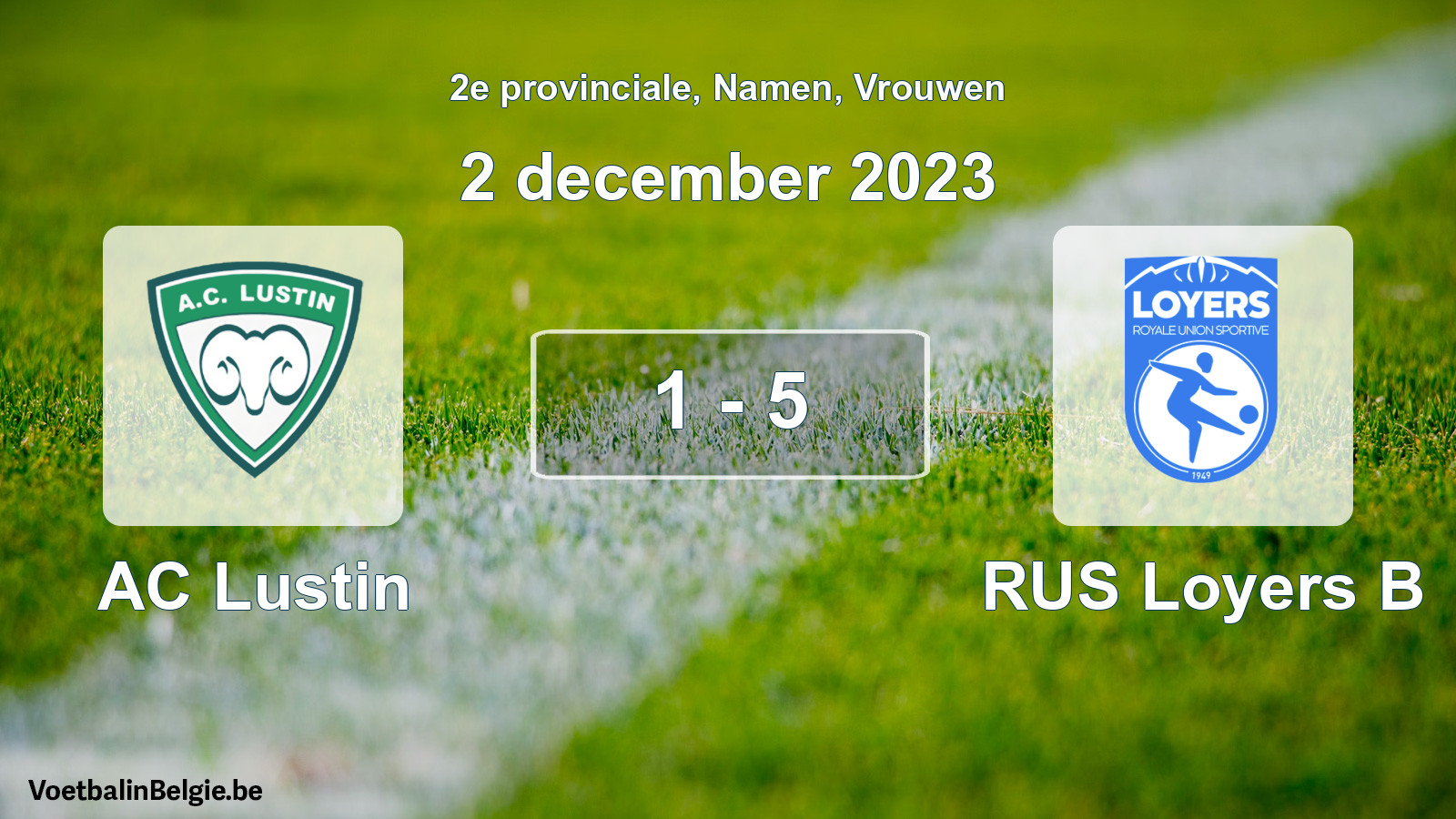 Gespeelde wedstrijd vrouwenvoetbal: AC Lustin - RUS Loyers B 1 - 5 (2 december 2023)