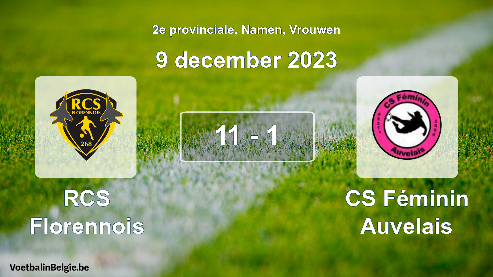Gespeelde wedstrijd vrouwenvoetbal: RCS Florennois - CS Féminin Auvelais 11 - 1 (9 december 2023)