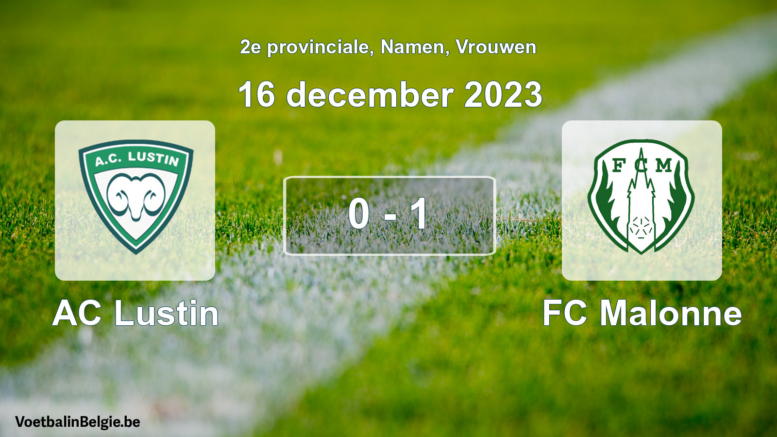Gespeelde wedstrijd vrouwenvoetbal: AC Lustin - FC Malonne 0 - 1 (16 december 2023)