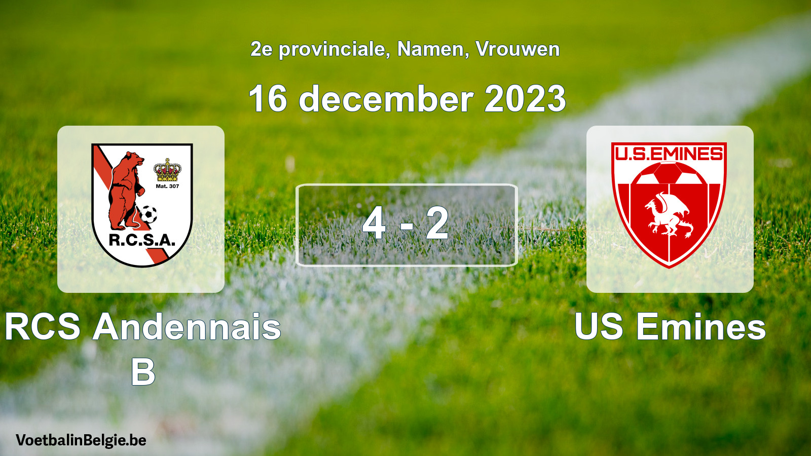 Gespeelde wedstrijd vrouwenvoetbal: RCS Andennais B - US Emines 4 - 2 (16 december 2023)