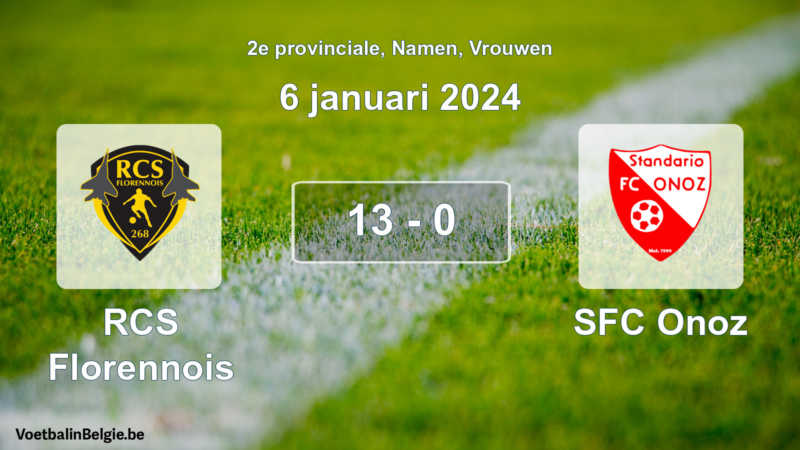 Gespeelde wedstrijd vrouwenvoetbal: RCS Florennois - SFC Onoz 13 - 0 (6 januari 2024)