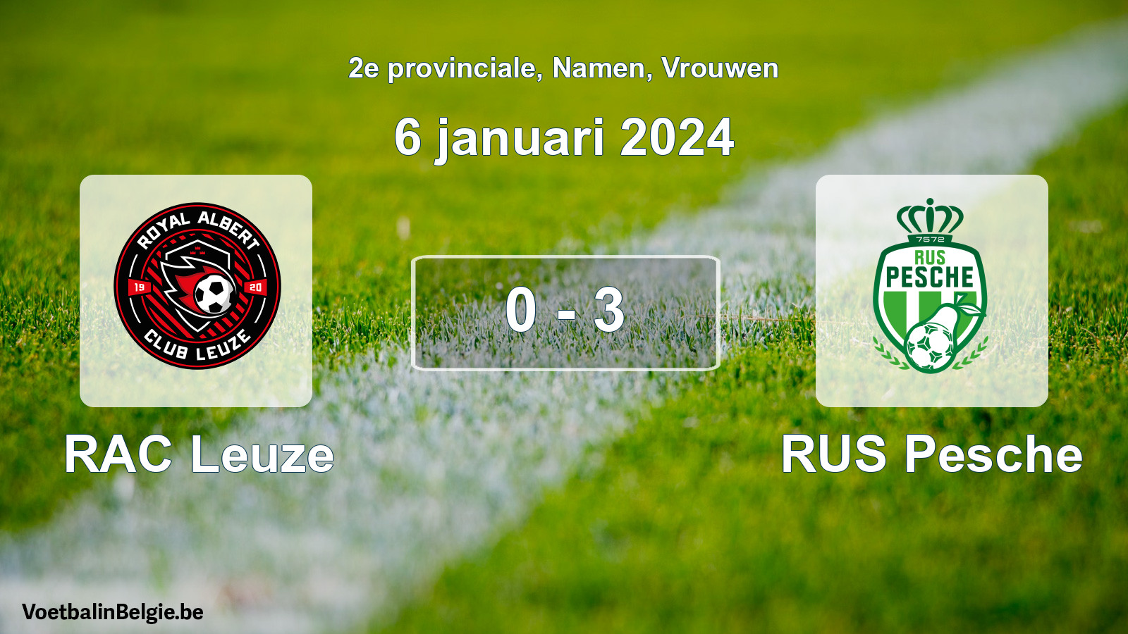 Gespeelde wedstrijd vrouwenvoetbal: RAC Leuze - RUS Pesche 0 - 3 (6 januari 2024)