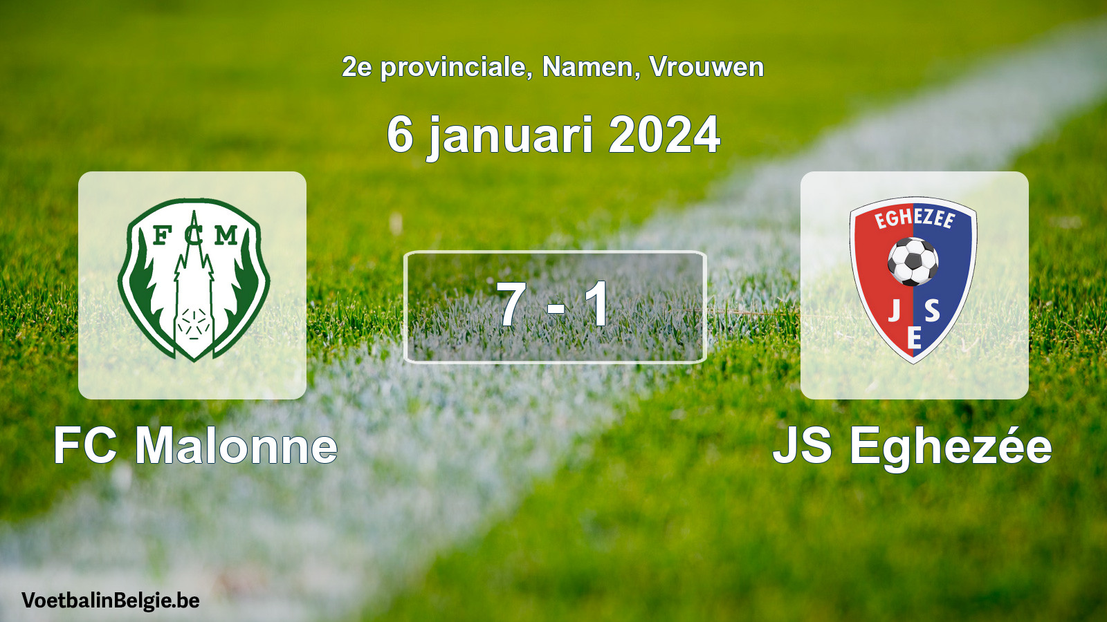 Gespeelde wedstrijd vrouwenvoetbal: FC Malonne - JS Eghezée 7 - 1 (6 januari 2024)