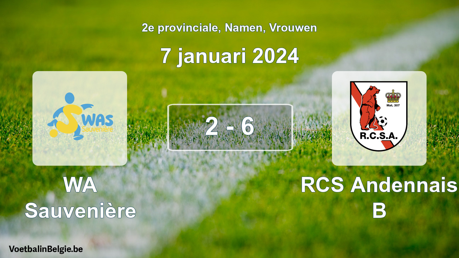 Gespeelde wedstrijd vrouwenvoetbal: WA Sauvenière - RCS Andennais B 2 - 6 (7 januari 2024)