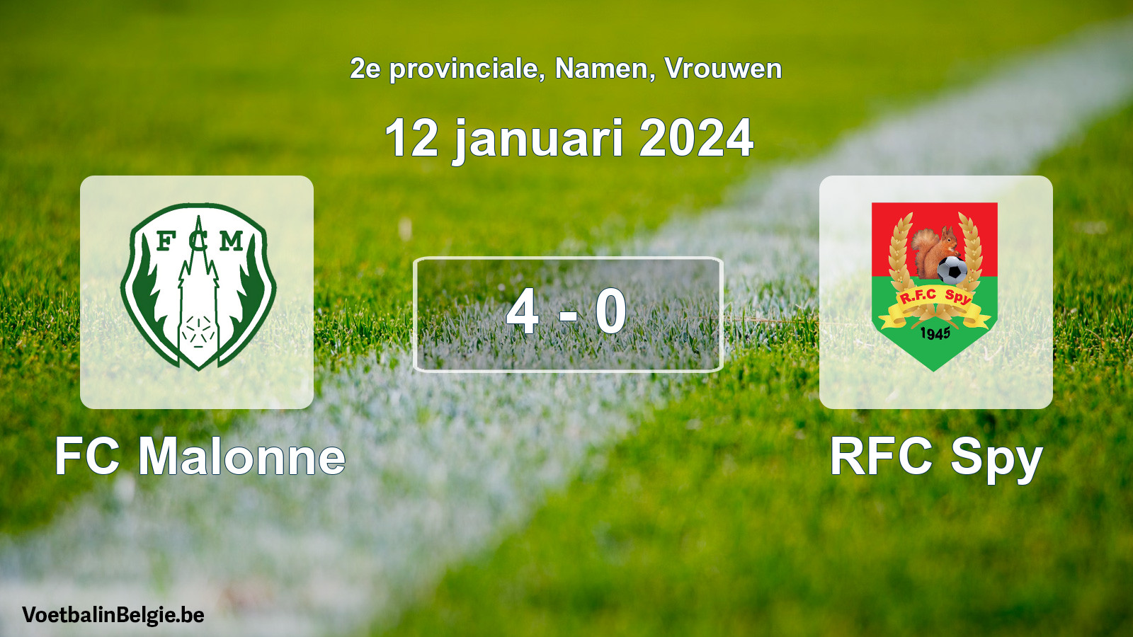 Gespeelde wedstrijd vrouwenvoetbal: FC Malonne - RFC Spy 4 - 0 (12 januari 2024)