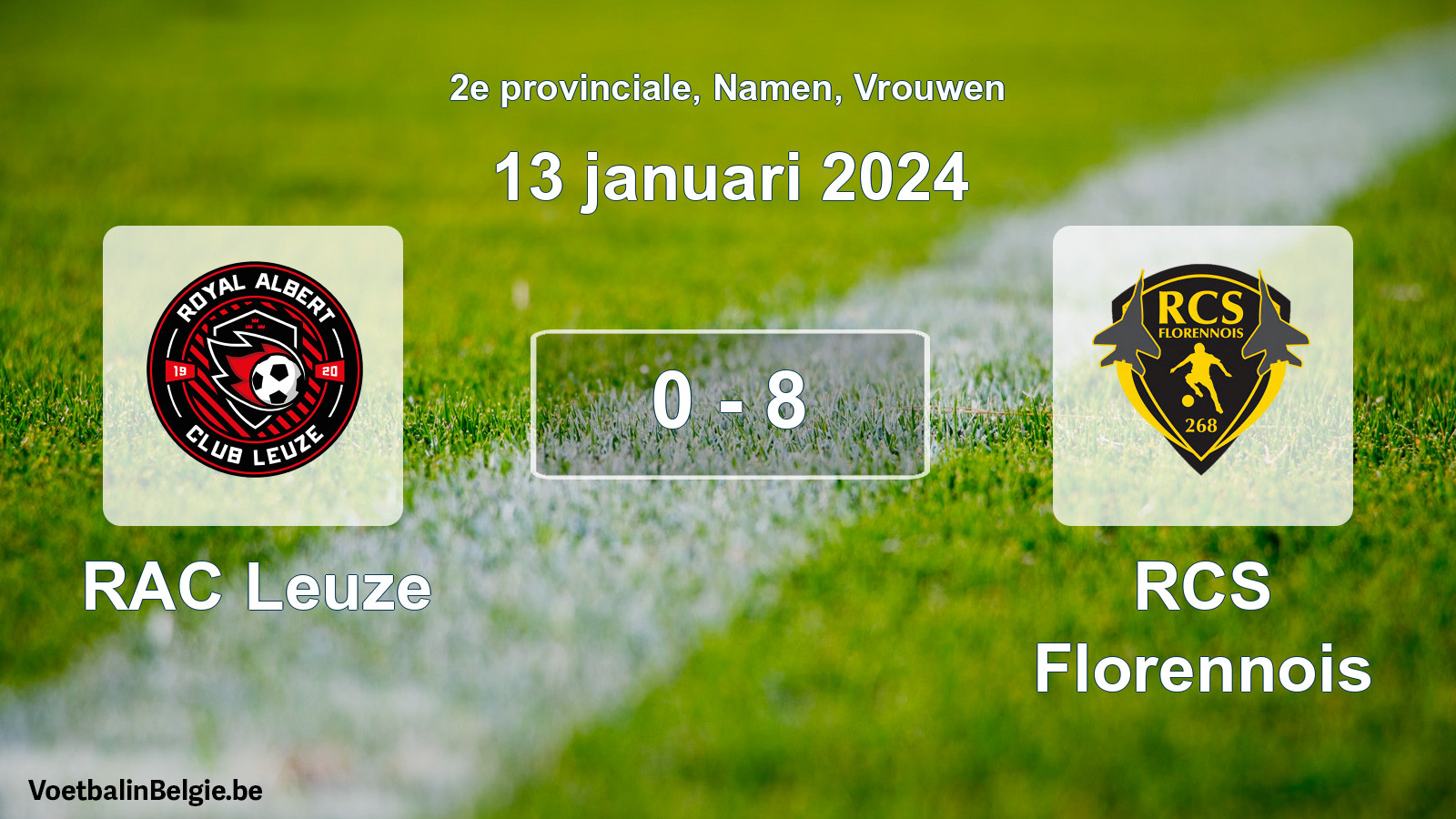 Gespeelde wedstrijd vrouwenvoetbal: RAC Leuze - RCS Florennois 0 - 8 (13 januari 2024)