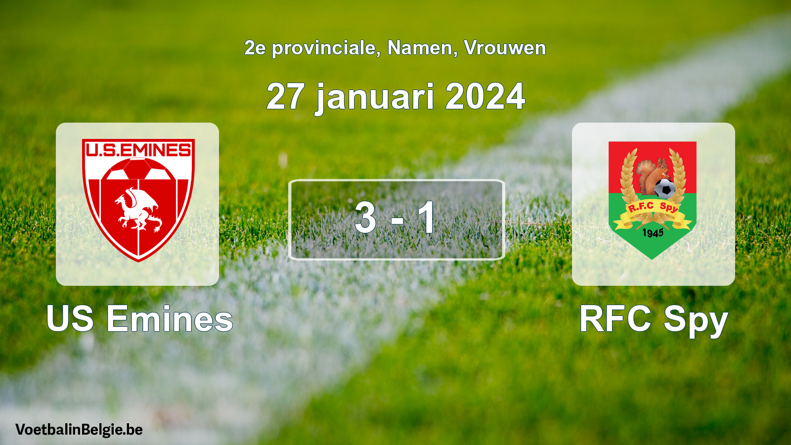 Gespeelde wedstrijd vrouwenvoetbal: US Emines - RFC Spy 3 - 1 (27 januari 2024)