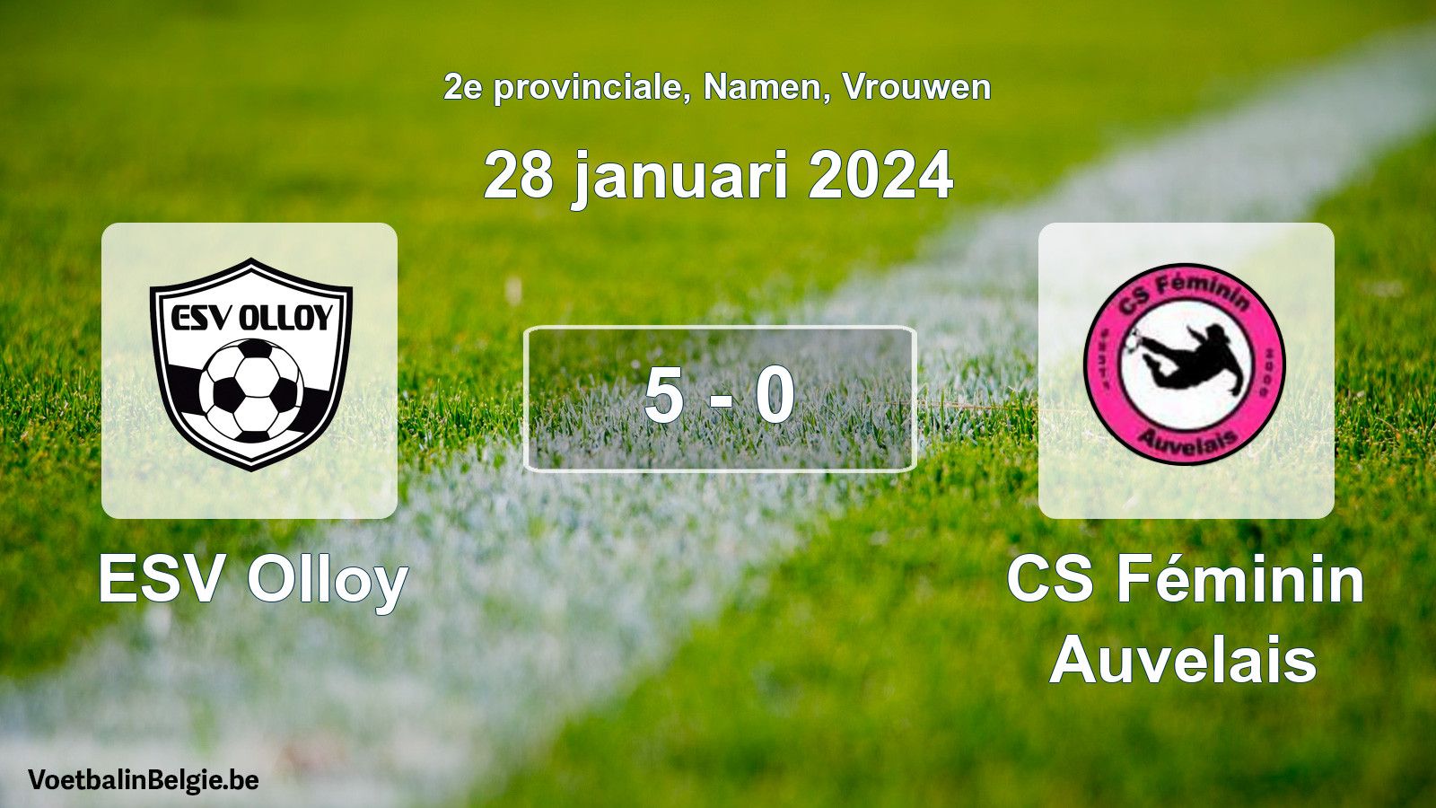 Gespeelde wedstrijd vrouwenvoetbal: ESV Olloy - CS Féminin Auvelais 5 - 0 (28 januari 2024)