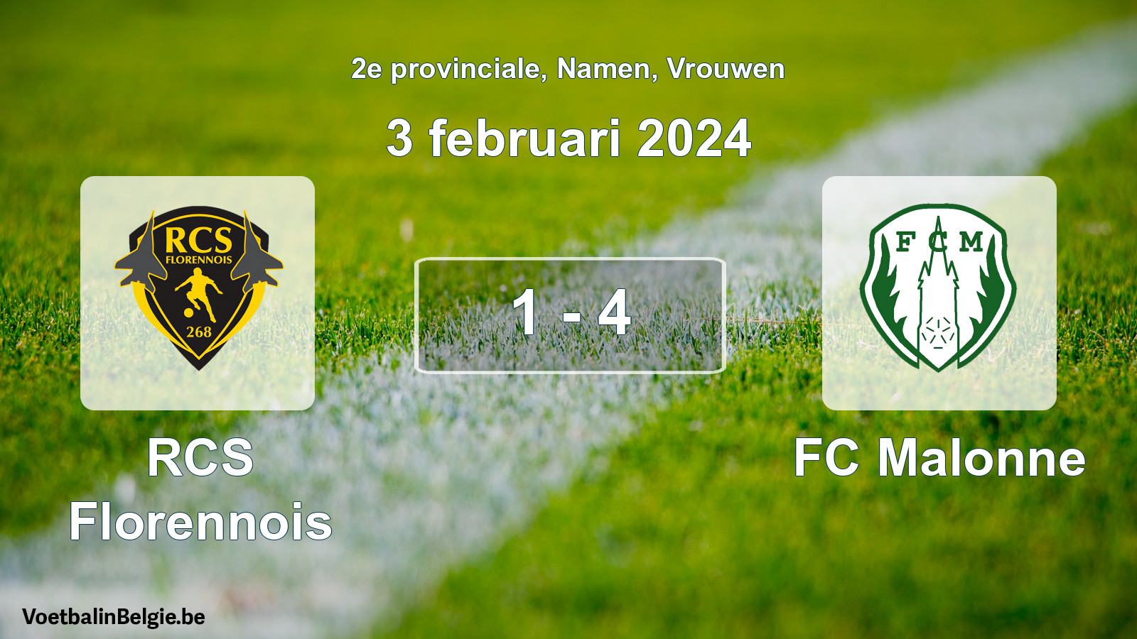 Gespeelde wedstrijd vrouwenvoetbal: RCS Florennois - FC Malonne 1 - 4 (3 februari 2024)