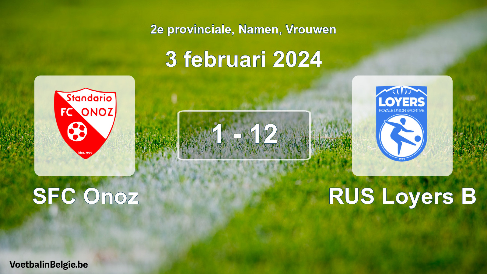 Gespeelde wedstrijd vrouwenvoetbal: SFC Onoz - RUS Loyers B 1 - 12 (3 februari 2024)