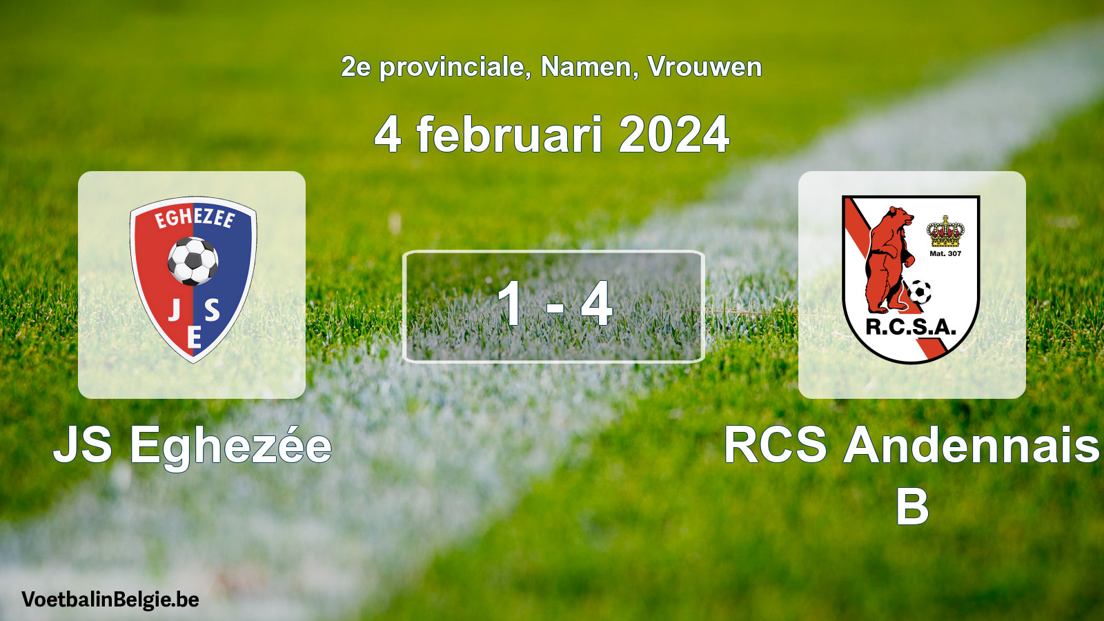 Gespeelde wedstrijd vrouwenvoetbal: JS Eghezée - RCS Andennais B 1 - 4 (4 februari 2024)