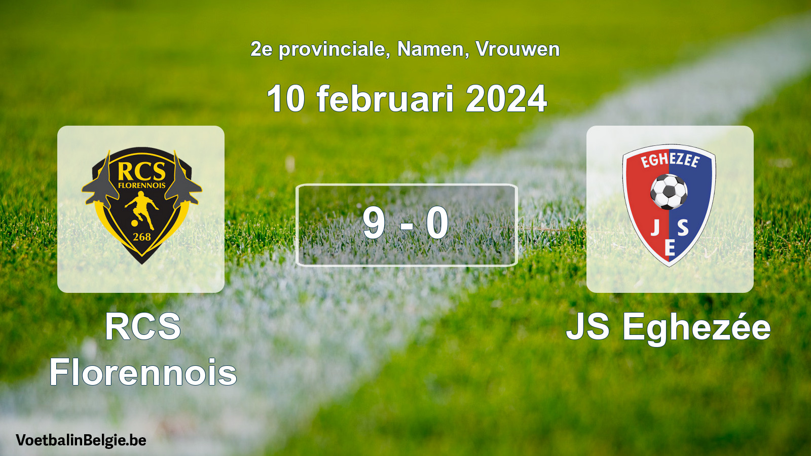 Gespeelde wedstrijd vrouwenvoetbal: RCS Florennois - JS Eghezée 9 - 0 (10 februari 2024)