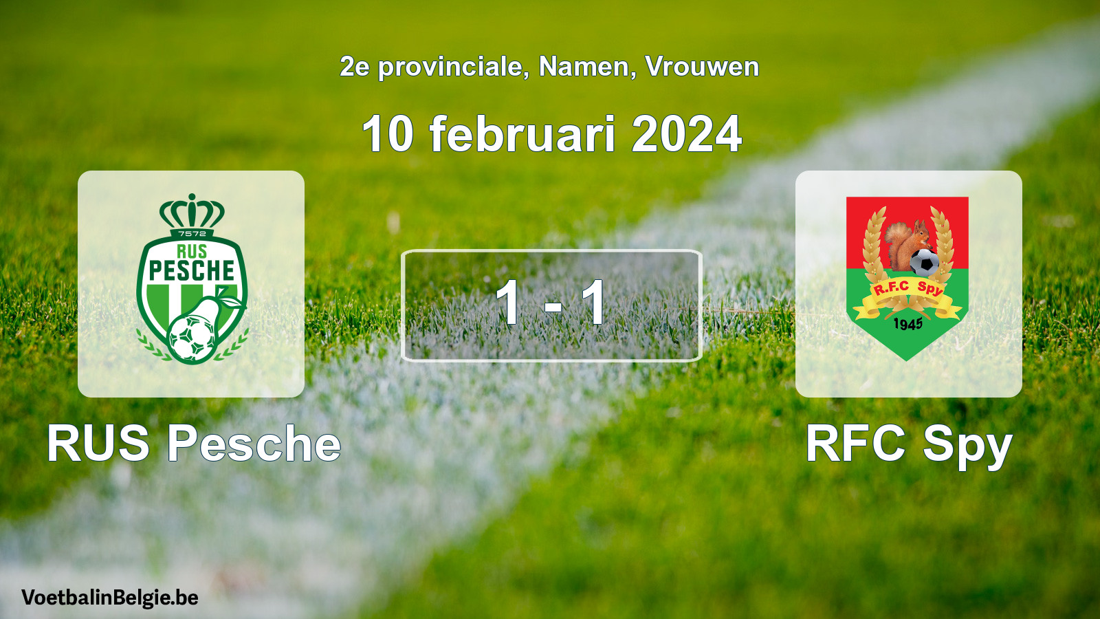 Gespeelde wedstrijd vrouwenvoetbal: RUS Pesche - RFC Spy 1 - 1 (10 februari 2024)