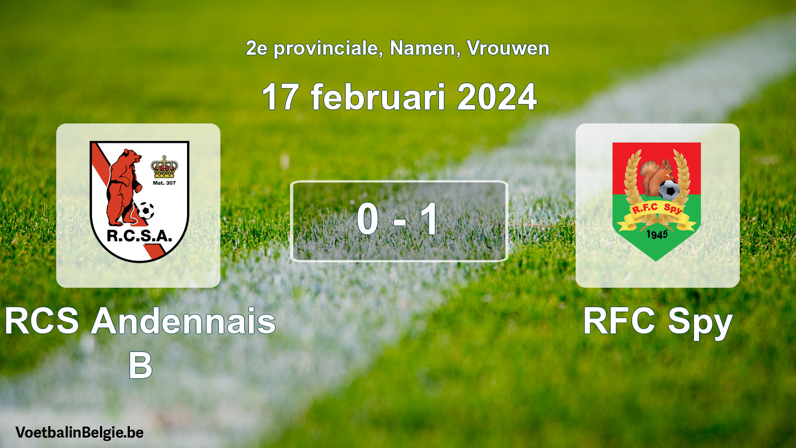 Gespeelde wedstrijd vrouwenvoetbal: RCS Andennais B - RFC Spy 0 - 1 (17 februari 2024)