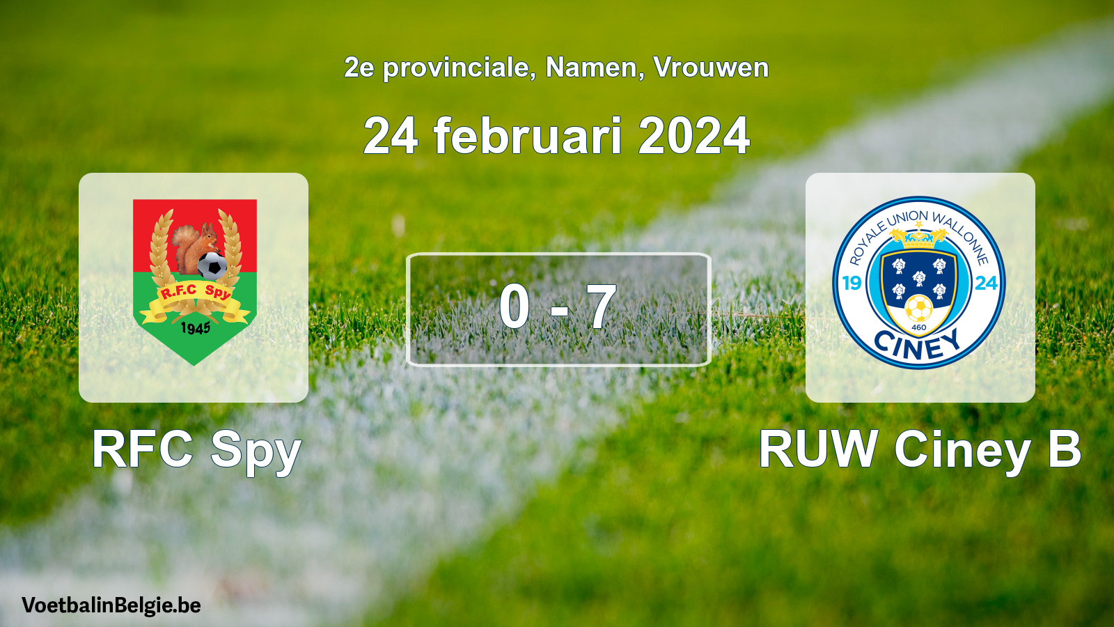 Played match women football: RFC Spy - RUW Ciney B 0 - 7 (24 February 2024)