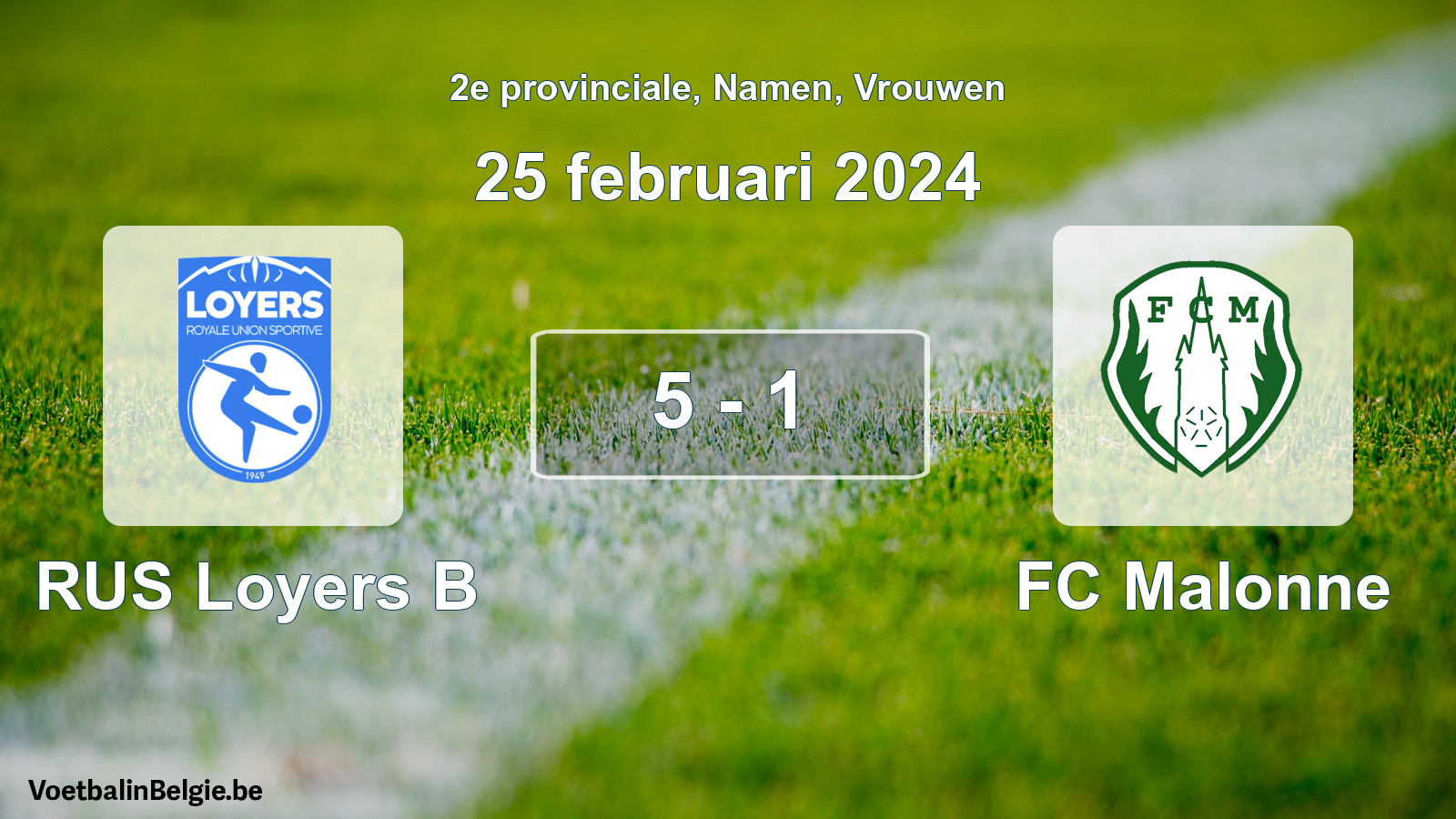 Gespeelde wedstrijd vrouwenvoetbal: RUS Loyers B - FC Malonne 5 - 1 (25 februari 2024)