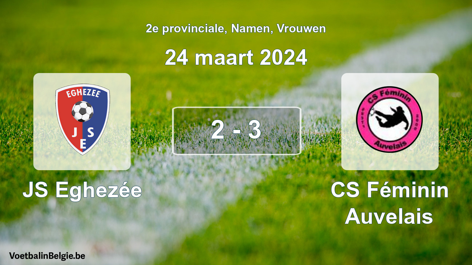 Gespeelde wedstrijd vrouwenvoetbal: JS Eghezée - CS Féminin Auvelais 2 - 3 (24 maart 2024)